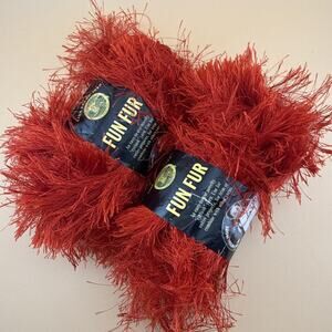 2 Skeins 50g Balls Lion BRAND Fun Fur Eyelash Yarn Red #113